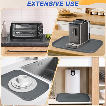 Silicone Pet Feeding Mat with Raised Edge for Food and Water, Dog Bowl Mats, Cat Bowls Placemat with High Lip for Floor Waterproof, Rubber Tray for Cats and Dogs 22 x 14 x 0.8 Dark Grey
