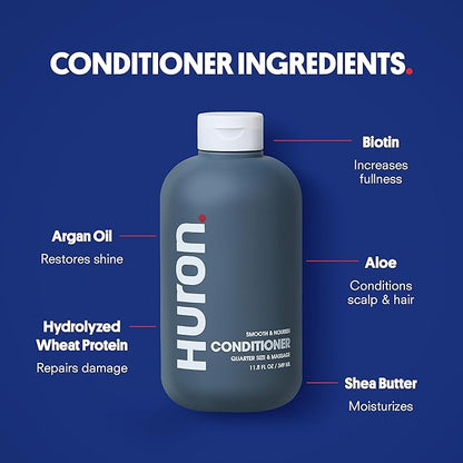 Huron Shower Kit - Shampoo, Conditioner, & Body Wash For Men - Sandalwood + Black Pepper Scent - Hydrating & Nourishing Men's Shampoo & Conditioner