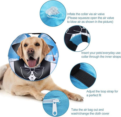 CuteBone Inflatable Dog Neck Donut with Removable Soft Fleece Covers for Small/Medium/Large Dogs and Cats After Surgery GWB13XL