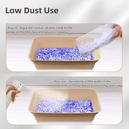 LaSyL Premium Crystal Cat Litter - 34.4 lb, Four Months Lasting - Superior Odor Control & Absorption, Non-Clumping, Low Tracking Silica Gel Safe for Pet, White & Blue (8 Bags of 4.3 lb)