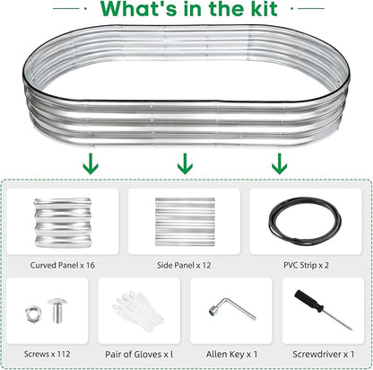 JERIA 2 Pcs 6×3×1ft Oval Raised Garden Bed,Galvanized Raised Garden Bed Kit Outdoor Metal Gardening Planter Box for Vegetable, Fruits, Flower，Herbs