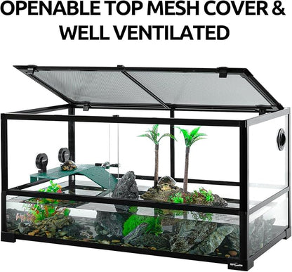 REPTIZOO 50 Gallon Large Turtle Tank Aquarium, 36"×18"×18" Tortoise Habitat Water-Land Ecological Turtle Tank with Drainage System Aquatic Aquarium, Terrarium for Tree Frogs, Salamanders