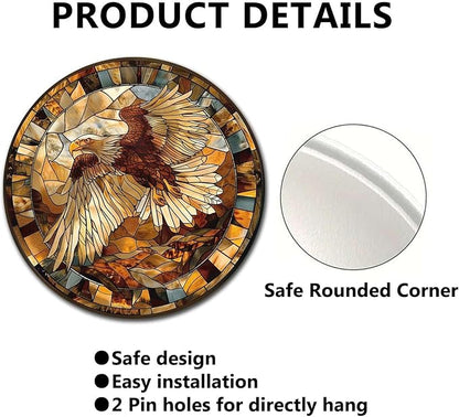 Lygond Metal Sign Tin Sign Circular Stained Glass Eagle Funny Gardening Gift For Restaurant 8×8 Inches
