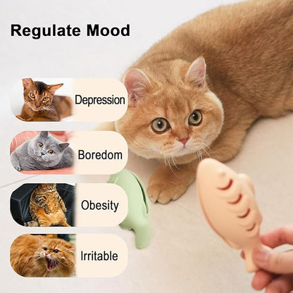 Cat Toys for Indoor Cats, Fish Shaped Chew Catnip Toys for Teeth Cleaning, Food Grade Silicone Cat Enrichment Toy, Interactive Kitten Teething Toys with 1 Cat Nip Ball, 2 Pcs