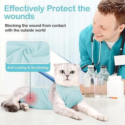 Cat Recovery Suit Cats Onesie After Surgery, Breathable Cats Surgery Suits Female for Abdominal Wounds, Kitten Recovery Suits E-Collar Alternative Cat Onesie After Spay Anti Licking
