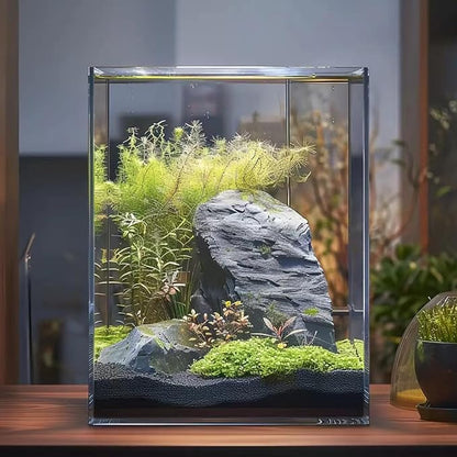 2 Gallon Glass Fish Tank, Easy to Maintain Small Aquarium for Betta/Snails/Shrimp and Aquatic Planting.
