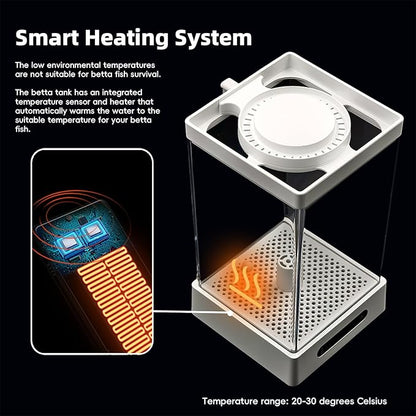 Betta Fish Tank, Smart Automatic Heating, Easy Water Change Valve, and Energy-Efficient LED Lighting - Perfect for Office, Home, and Bedrooms
