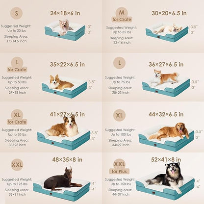 EHEYCIGA Orthopedic Dog Beds for Extra Large Dogs, Waterproof Memory Foam XXL Dog Bed with Sides, Non-Slip Bottom and Egg-Crate Foam Big Pet Couch Bed with Washable Removable Cover, Turquoise Blue