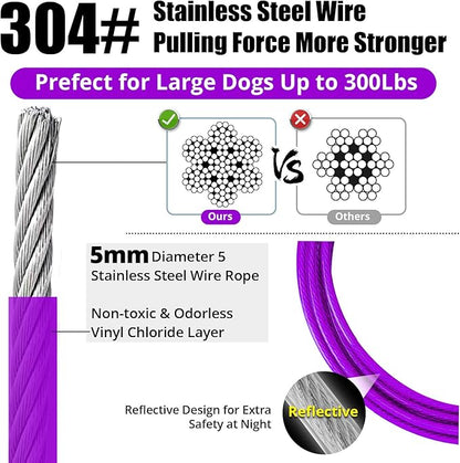 Jenico Dog Tie Out Cable, 10-150FT Runner Cable with Swivel Hook and Shock Spring, Yard & Camping Dog Leash Tether for Small to Medium Pets Up to 500 LBS
