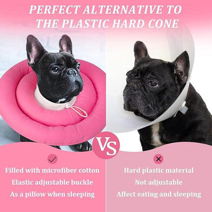 IDOMIK Dog Recovery Collar, Waterproof Soft Dog Cone After Surgery, Comfy Protective Elizabethan Collar Alternative for Dogs Cats, Adjustable Pet Neck Donut Cone Anti-Licking Biting Wounds,RoseRed,3XL
