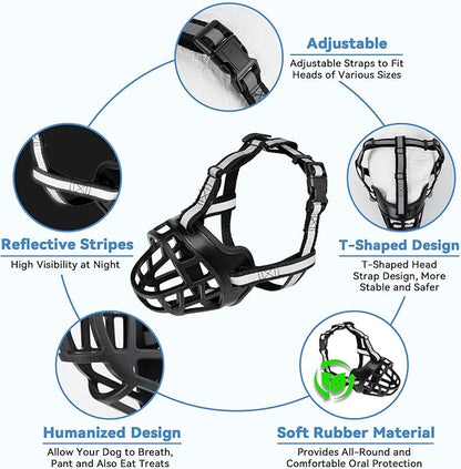 Dog Muzzle for Large Dogs, Breathable Basket Muzzles for Small, Medium and X-Large Aggressive Dog, Allows Panting Drinking, Suitable for Grooming Trimming Training (1, Blacks)