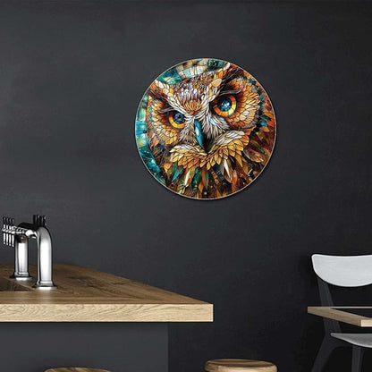 Lygond Metal Sign Tin Sign Circular Stained Glass Owl Bathroom Signs Decor For Home Decor 8×8 Inches