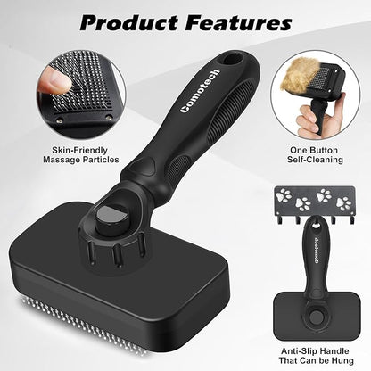 Comotech 3PCS Cat Grooming Supplies,Cat Brush & Nail Clipper/Trimmer & Flea Comb for Shedding Indoor Cats Dogs and Small Animals - Meet All Your Pet's Daily Grooming Needs - All in One Set (Black)