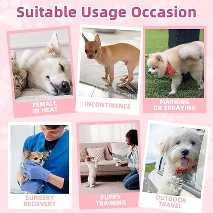 Disposable Dog Diapers Female 90 Count Puppy Diapers Female (Waist 11-18 in M) Super Absorbent Small Doggie Diapers for Heat Excitable Urination or Incontinence - Pink
