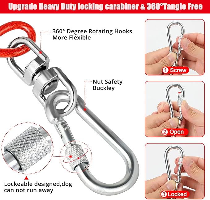 Jenico 100 FT Dog Runner Cable with Swivel Hook, Outdoor Training Line for Small to Medium Pets Up to 500 LBS