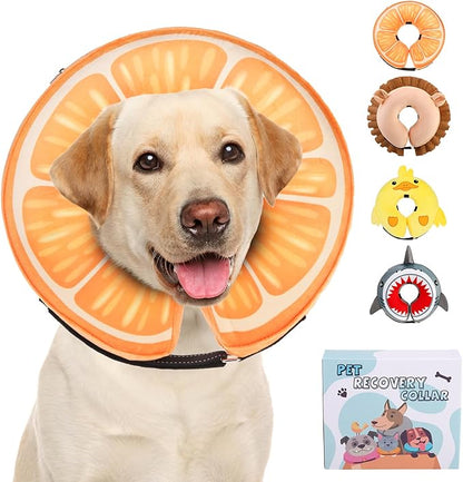 KOOLTAIL Inflatable Dog Cone Collar, Soft Dog Cone Alternative for Large Medium Small Dogs After Surgery, Cute Costume Adjustable Donut Neck Cone for Dogs Cats, Comfortable Recovery E Collar,Orange L