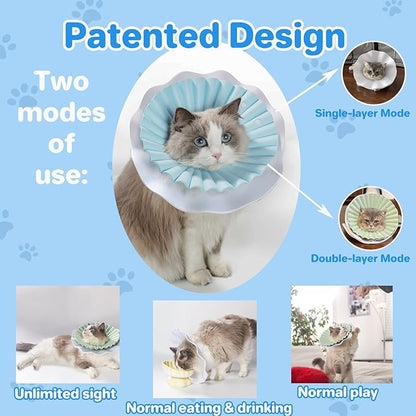 Soft Cat Cone Collar for Cats– Adjustable Lightweight Recovery E-Collar to Stop Licking, Scratching & Biting After Surgery, Comfortable Wound Healing Cone Alternative (Blue, M)