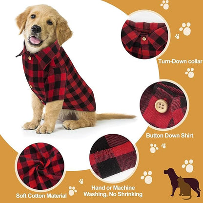 Plaid Buffalo Dog Outfit - Soft Casual Dog & Cat Clothes for Small to Large Puppies - Red, Halloween & Christmas Costume (L)