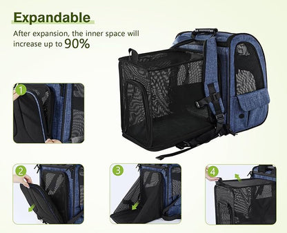 Pecute Pet Carrier Backpack, Dog Carrier Backpack, Expandable with Breathable Mesh for Small Dogs Cats Puppies, Pet Backpack Bag for Hiking Travel Camping Outdoor Hold Pets Up to 17 Lbs