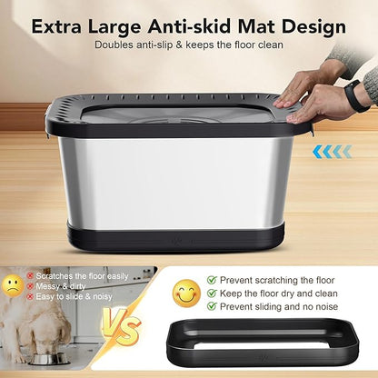 Decflow 7L Stainless Steel Dog Water Bowl, No Spill Anti-Splash Dog Bowls with Anti-Skid Mat, Spill-Proof Slow Feeder for Messy Drinkers, Heavy Duty Pet Bowls for Indoor/Outdoor Use Black