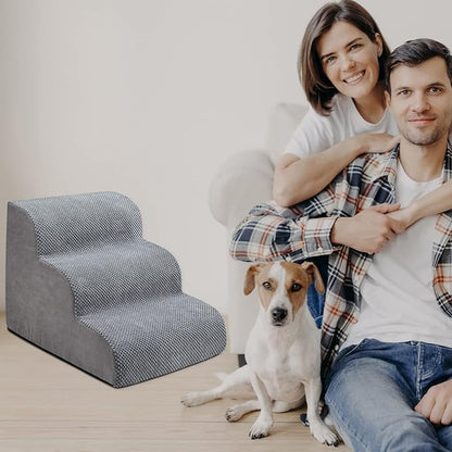 Chic Threads Dog Stairs for Small Dogs, 3-Step Dog Stairs for High Beds and Couch, Pet Steps for Small Dogs and Cats，Non-Slip Stable Indoor Dog Steps