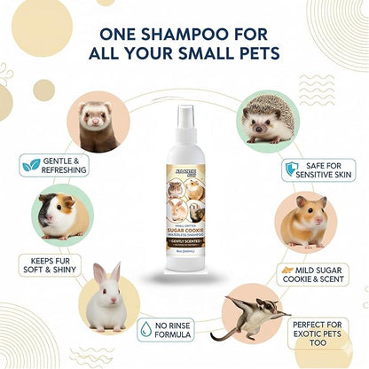 Waterless Shampoo for Small Critters - 8oz Cruelty Free Dry Shampoo - No Rinse for Pet Ferrets, Guinea Pigs, Hedgehogs, Sugar Gliders, Rabbits & Hamsters (8 oz, Sugar Cookie Lightly Scented)