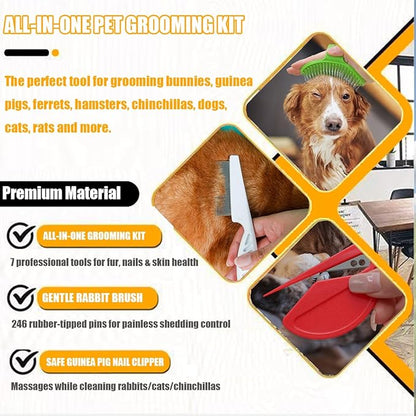 Rabbit Grooming Kit – Bunny Grooming Kit with Shedding Brush, Nail Clippers & Comb – Small Animal Grooming Supplies for Rabbits, Guinea Pigs, Hamsters, Ferrets - Small Pet Shedding & Care (Pink)