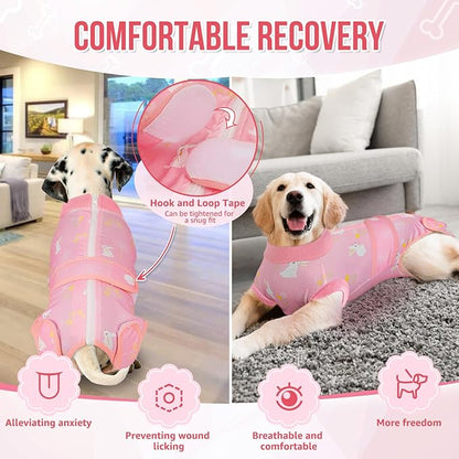 Lukovee Recovery Suit for Dogs, Zipper-On Onesie for Female Male Dog, Abdominal Wounds Cone E-Collar Alternative, Prevent Licking Spay (3XL, A-Pink)