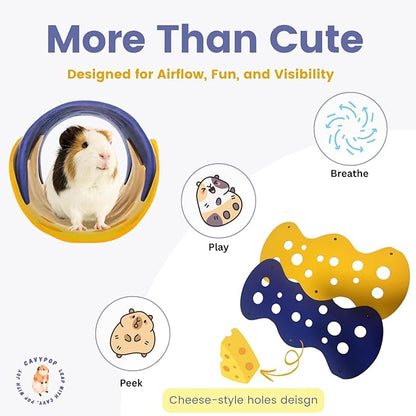 Guinea Pig Tunnel Foldable Fleece Hideout Tube with Cheese-Hole Design Soft Cozy Hideaway for Guinea Pig Cage Corner Indoor Play and Napping-Blue