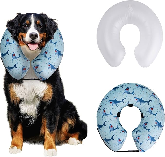 CuteBone Inflatable Dog Cone with Removable Soft Fleece Covers for Small/Medium/Large Dogs and Cats Neck Donut Collar After Surgery GWB05L