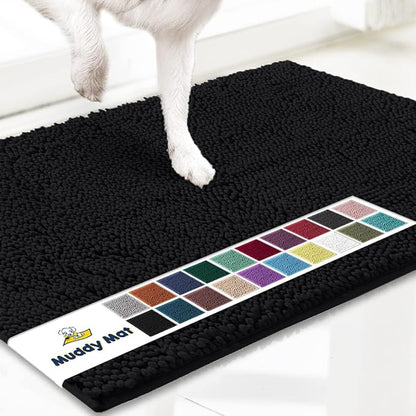 Muddy Mat® Original Dog Door Mat for Muddy Paws, Super Absorbent Microfiber, Non-Slip Washable Pet Rug, Quick Dry Chenille Entryway Carpet, Machine Washable Indoor Outdoor mat, Black 24"x96"