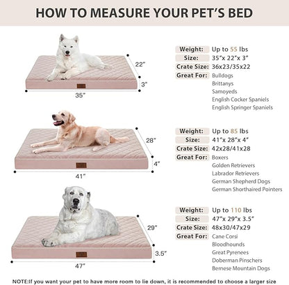 WNPETHOME Orthopedic Dog Bed for Crate, Waterproof Extra Large Dogs Bed with Removable Washable Cover, Multi-Needle Quilting Dogs Crate Beds