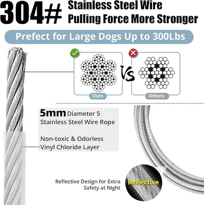 Jenico Dog Tie Out Cable, 10/15/20/30/40/50/70/100/150FT Runner Cable with Swivel Hook and Shock Spring, Yard and Camping Dog Leash Run Tether, Up to 500 LBS
