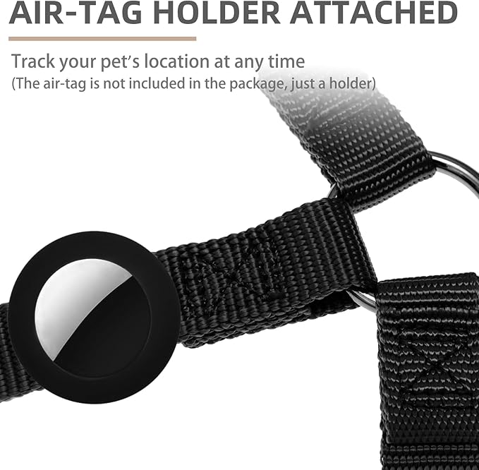 PUPTECK No Pull Dog Harness Soft Adjustable Basic Nylon Step in Puppy Vest Outdoor Walking with ID Tag and A-ir Tag Case, Black, M