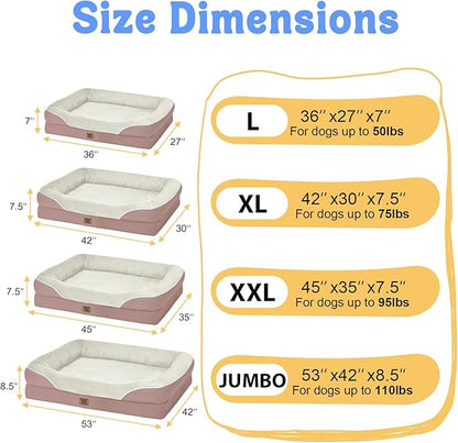 Orthopedic Washable Large Dog Bed - Dog Beds Large Sized Dogs with Removable Cover Waterproof Orthopedic Pet Bed XL Dogs Beds with Bolster