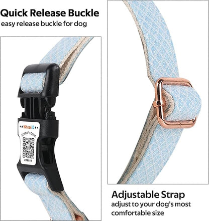 Dog Collar with Waterproof AirTag Holder & Anti-Lost QR Code, Cute Bling Warpping Adjustable Width for Small Medium Large Pet (Light Blue, L)