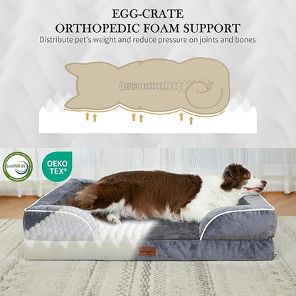 Comfort Expression Waterproof Large Dog Beds Orthopedic Foam Dog Beds Sofa Comfy Pet Bed with Washable Removable Cover & Non-Slip Bottom(Large,Dark Grey)