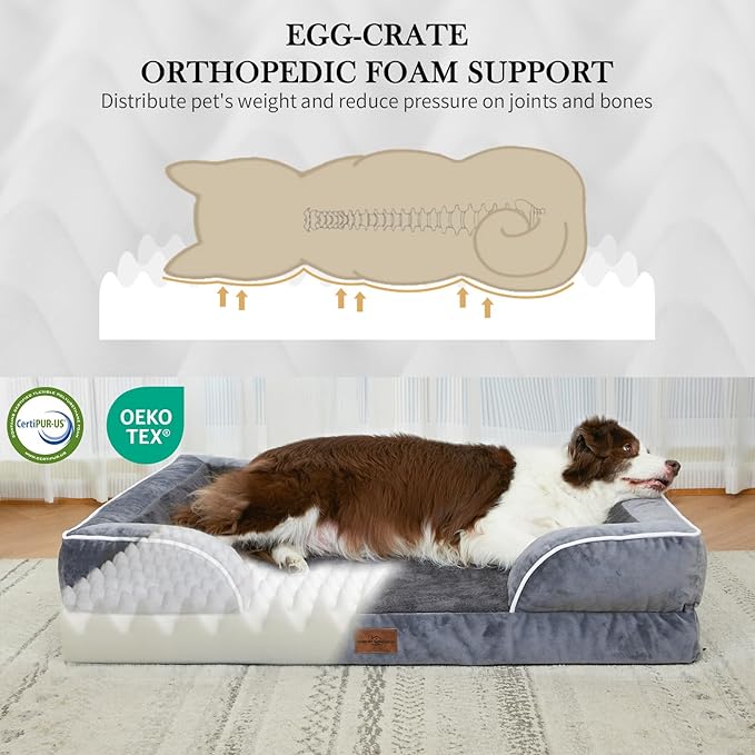 Comfort Expression Medium Dog Beds Waterproof Orthopedic Foam Dog Sofa Beds for Medium Large Dogs Comfy Pet Bed with Washable Removable Cover & Non-Slip Bottom(Medium,Dark Grey)