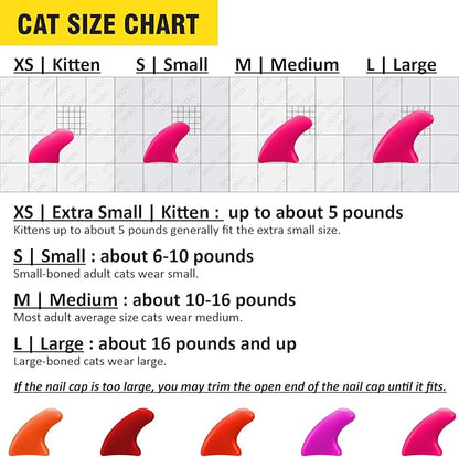 zetpo 100 pcs Cat Nail Caps | Cat Claw Covers | with Adhesives and Applicators (L, Orange, Red, Neon Red, Bright Pink, Rose)