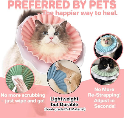 Soft Cat Cone Collar for Cats– Adjustable Lightweight Recovery E-Collar to Stop Licking, Scratching & Biting After Surgery, Comfortable Wound Healing Cone Alternative (Pink, L)