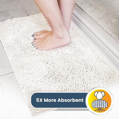 Muddy Mat® AS-SEEN-ON-TV Highly Absorbent Microfiber Door Mat and Pet Rug, Non Slip Thick Washable Area and Bath Mat Soft Chenille for Kitchen Bathroom Bedroom Indoor and Outdoor-White Runner 59"X24"