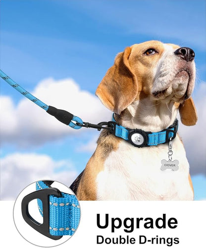 TagME Airtag Dog Collar,Waterproof Reflective Pet Collar with Airtag Holder,Soft Padded and Double D-Rings for Medium Dogs,Light Blue