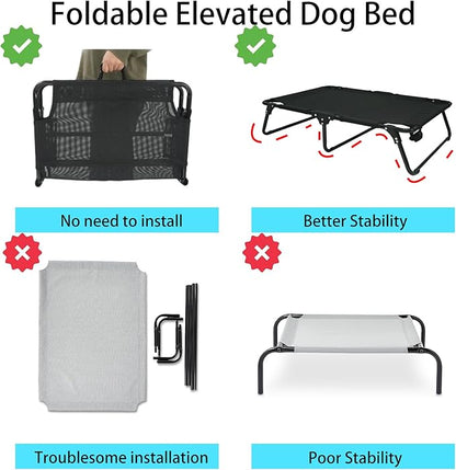 Outdoor Elevated Dog Bed Cooling Raised Dog Cots Black Pet Beds with Breathable Mesh Folding Large Pet Hammock Bed Multiple Sizes for Small Meduim Large Dogs