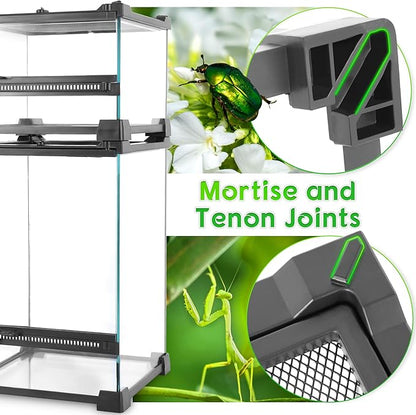 Mini Reptile Glass Terrarium 8"x8"x6" Durable Reptile Habitat Tank with Heat Resistant Aluminum Alloy Frame, Single Swinging Doors for no Jam by Sand and Other Debris