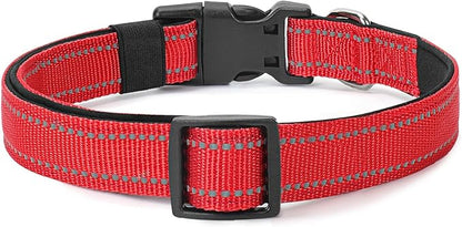 Reflective Dog Collar Padded with Soft Neoprene Breathable Quick Release Basic Dog Collars for Puppy Small Dogs Red Girl Boy