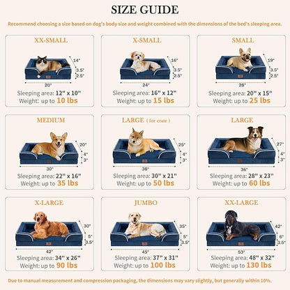 Comfort Expression Medium Dog Beds Waterproof Orthopedic Foam Dog Sofa Beds for Medium Large Dogs Comfy Pet Bed with Washable Removable Cover & Non-Slip Bottom(Medium,Navy Blue)