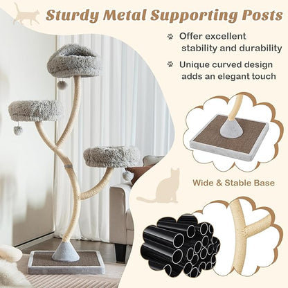 PETSITE 70" Tall Cat Tree, Cat Tower with Scratching Posts and Board, Multi-Level Cat Tower for Large Cats 20 lbs+ with 3 Cozy Perches and Dangling Balls, Modern Cat Tree for Indoor Cats Large Adult