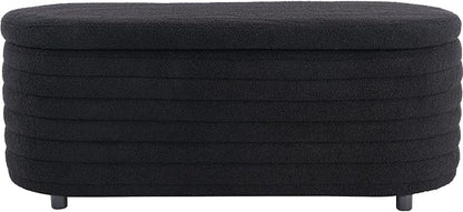 Kmax Storage Bench Faux Fur Entryway Bench Upholstered Ottoman Bench for Bedroom Living Room Hallway, Black