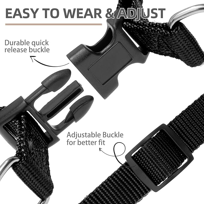 PUPTECK No Pull Dog Harness Soft Adjustable Basic Nylon Step in Puppy Vest Outdoor Walking with ID Tag and A-ir Tag Case, Black, S