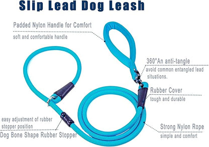 Slip Lead Dog Leash，Strong Nylon Rope Leash and Padded Handle,No Pull Outdoor Walking Training Lead for Small Medium Large Dogs(Blue, 1/2"×6ft)